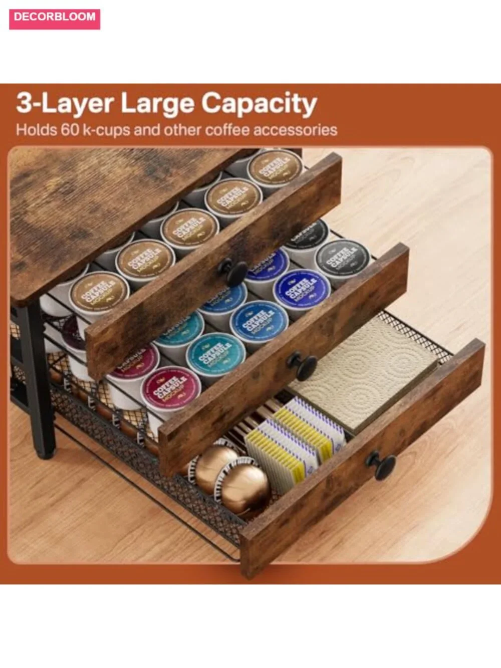 Coffee Pod Holder 3 Tier K Cup Drawer Organizer for Countertop